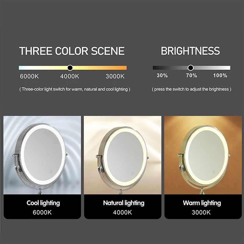3-Color Lighted 10x LED Magnifier Mirror